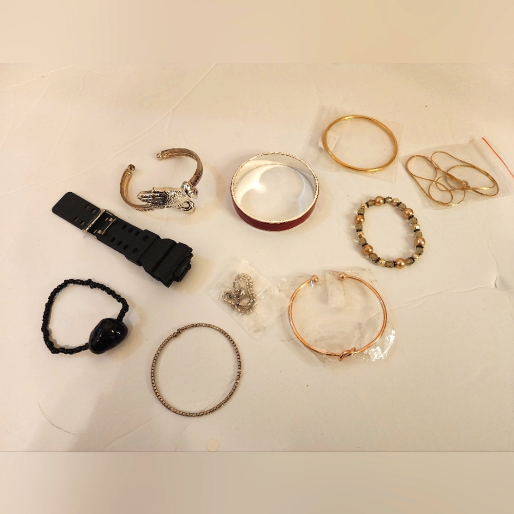 Gold Stone Silver Bangle Watch Metal Beaded Hands Prayer Variety Bracelet Bundle